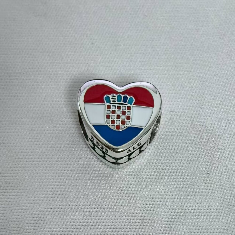 Pandora Croatia Croatian Flag heart Bead Charm Pendant, S925 Silver Jewelry